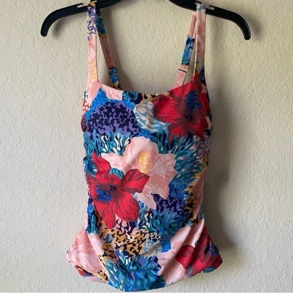 Athleta | Women's Square Neck Bra Cup Floral Print Tankini Top Size 34 B/C